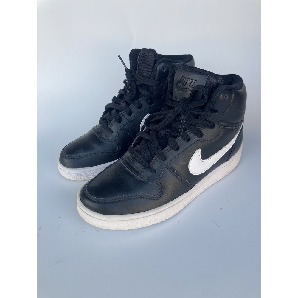 NIKE Ebernon Mid Leather Sneakers Black White Mens Size 6.5